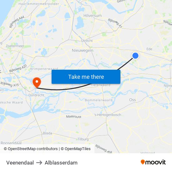 Veenendaal to Alblasserdam map