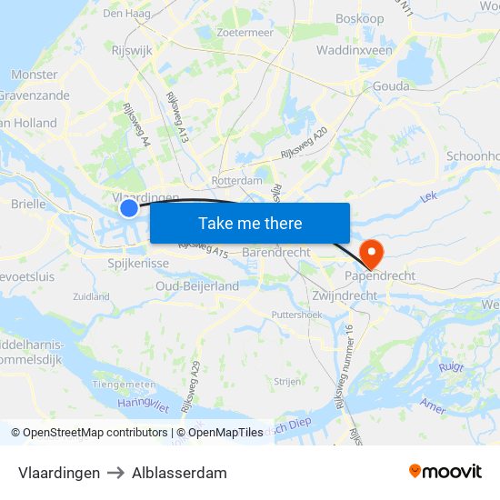 Vlaardingen to Alblasserdam map