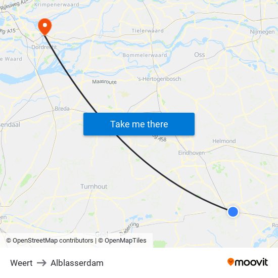 Weert to Alblasserdam map