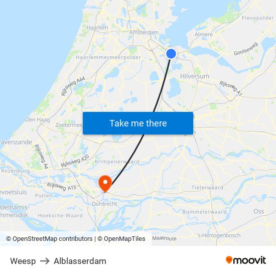 Weesp to Alblasserdam map