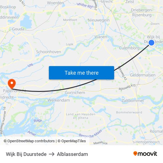 Wijk Bij Duurstede to Alblasserdam map