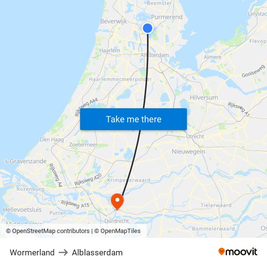 Wormerland to Alblasserdam map