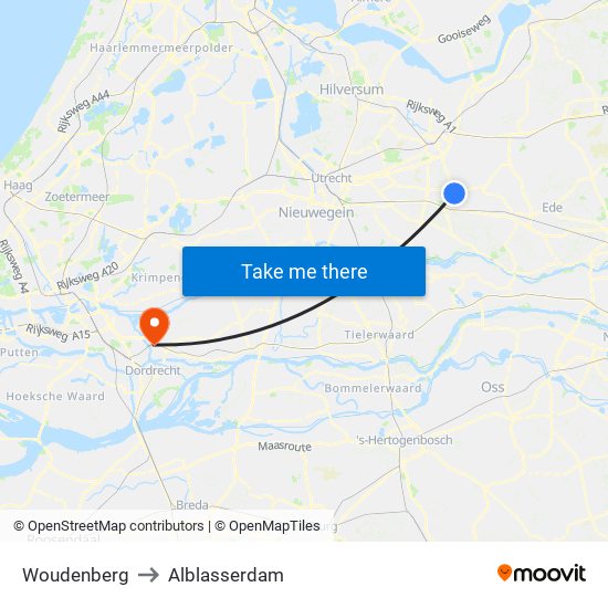 Woudenberg to Alblasserdam map