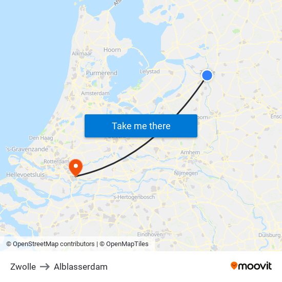Zwolle to Alblasserdam map