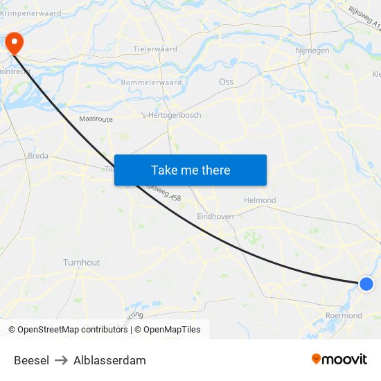 Beesel to Alblasserdam map