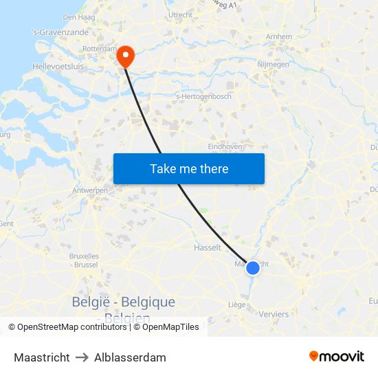 Maastricht to Alblasserdam map