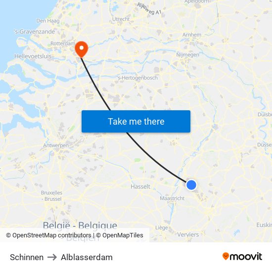 Schinnen to Alblasserdam map