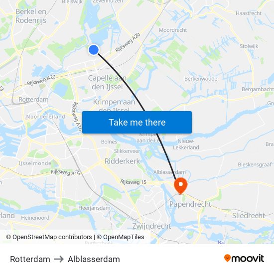 Rotterdam to Alblasserdam map