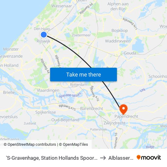 'S-Gravenhage, Station Hollands Spoor (Perron A) to Alblasserdam map