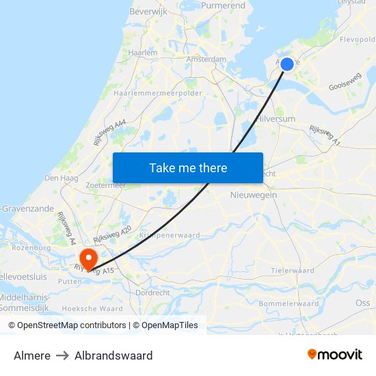 Almere to Albrandswaard map