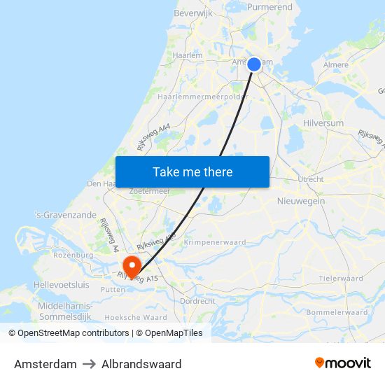 Amsterdam to Albrandswaard map