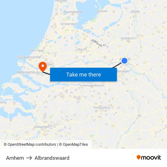 Arnhem to Albrandswaard map