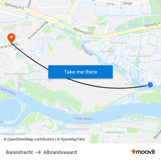 Barendrecht to Albrandswaard map