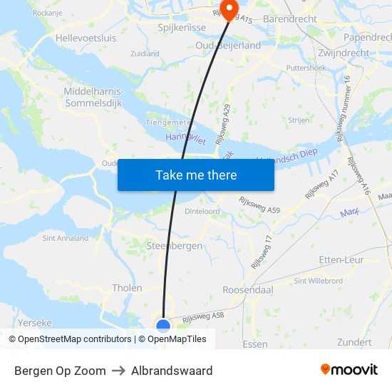 Bergen Op Zoom to Albrandswaard map