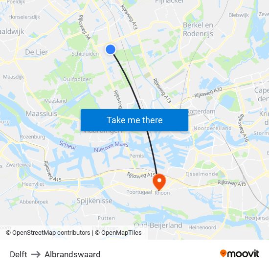 Delft to Albrandswaard map