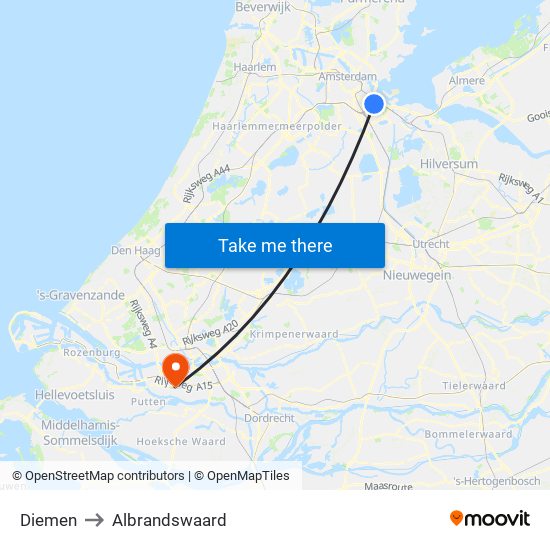 Diemen to Albrandswaard map