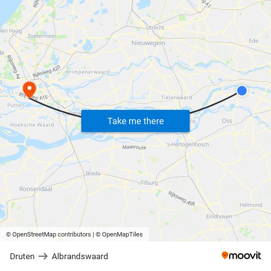 Druten to Albrandswaard map