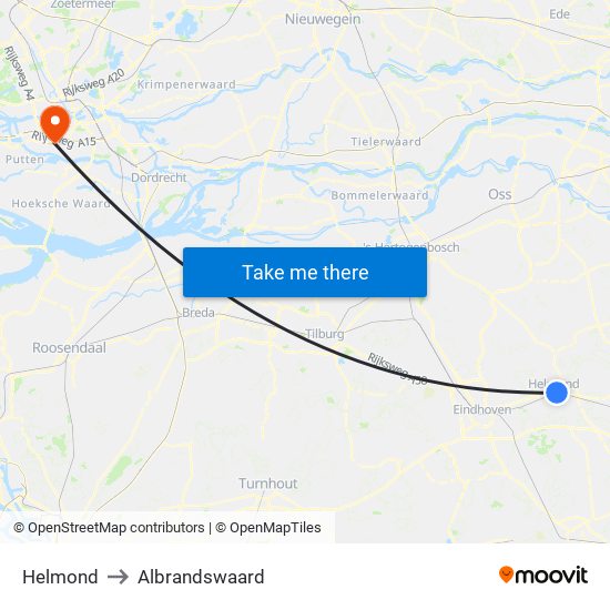 Helmond to Albrandswaard map