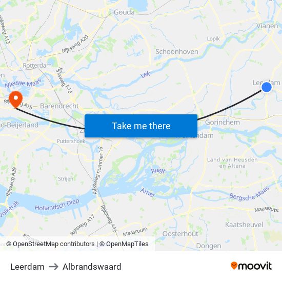 Leerdam to Albrandswaard map