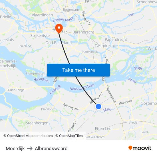 Moerdijk to Albrandswaard map