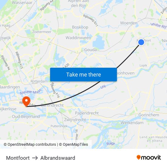 Montfoort to Albrandswaard map