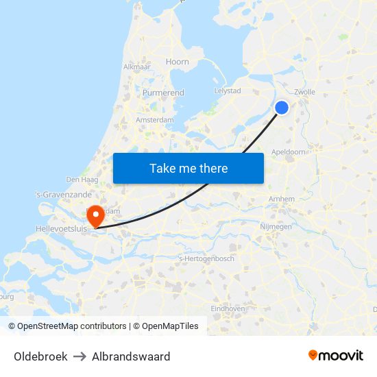 Oldebroek to Albrandswaard map
