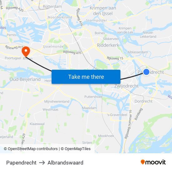 Papendrecht to Albrandswaard map