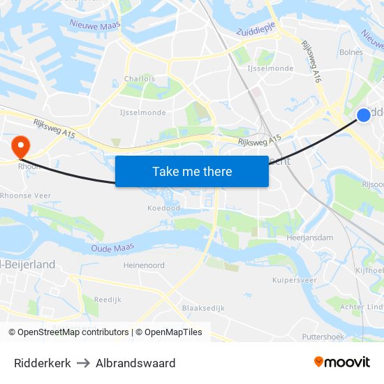 Ridderkerk to Albrandswaard map