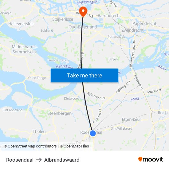 Roosendaal to Albrandswaard map