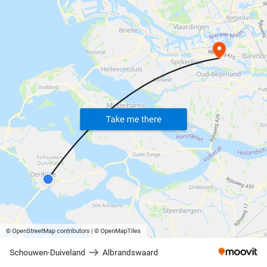 Schouwen-Duiveland to Albrandswaard map