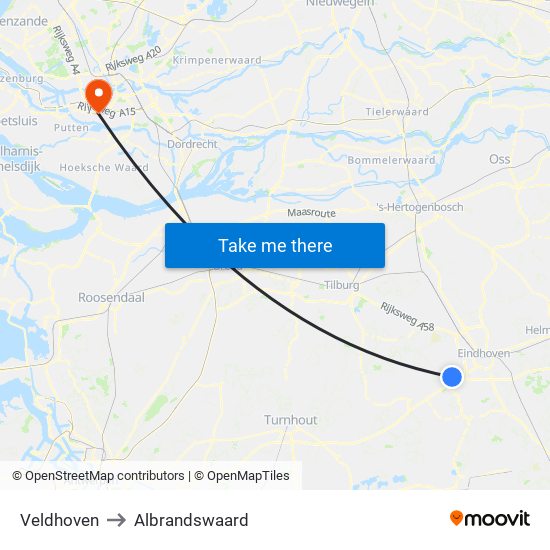 Veldhoven to Albrandswaard map