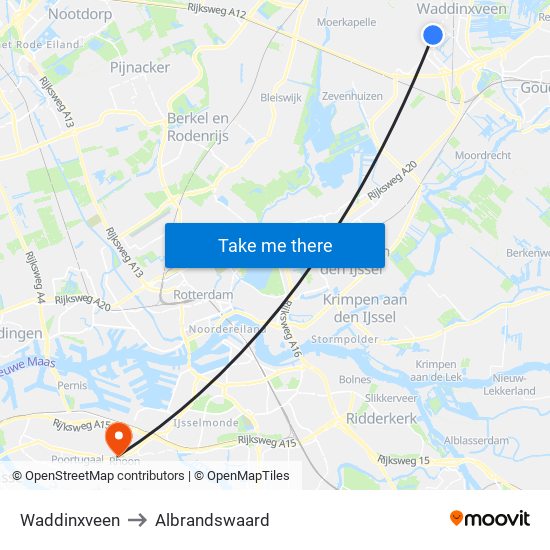 Waddinxveen to Albrandswaard map