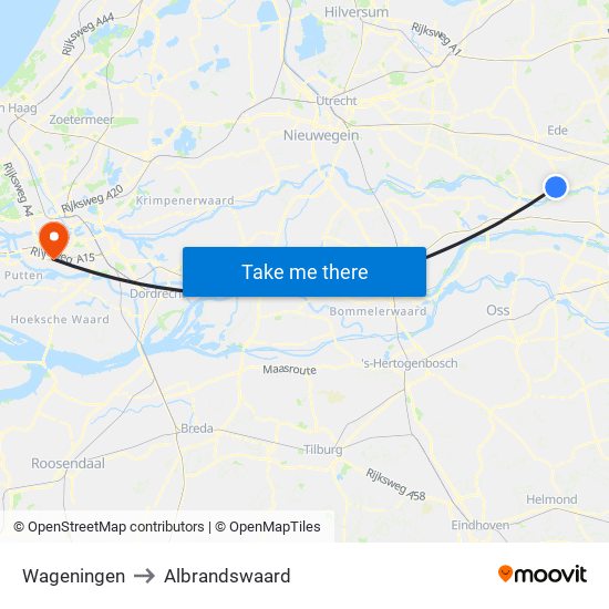 Wageningen to Albrandswaard map