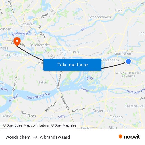 Woudrichem to Albrandswaard map