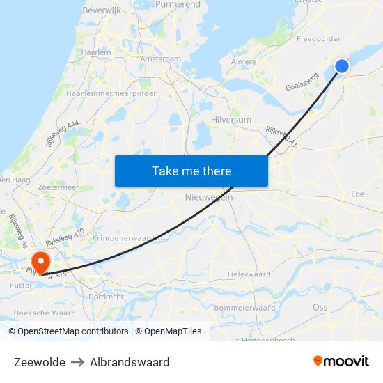 Zeewolde to Albrandswaard map