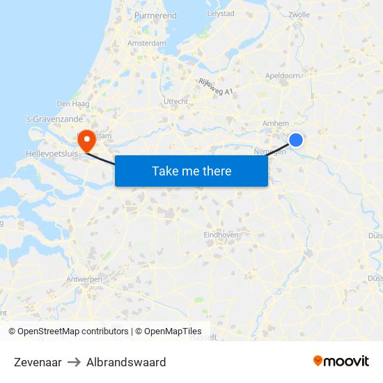 Zevenaar to Albrandswaard map