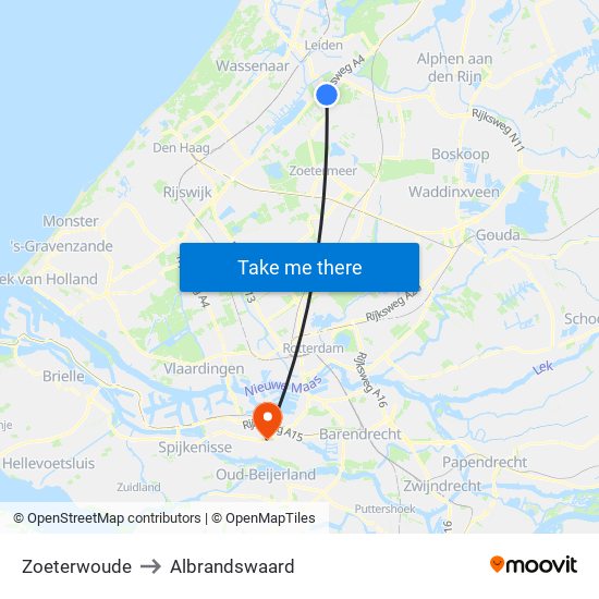 Zoeterwoude to Albrandswaard map