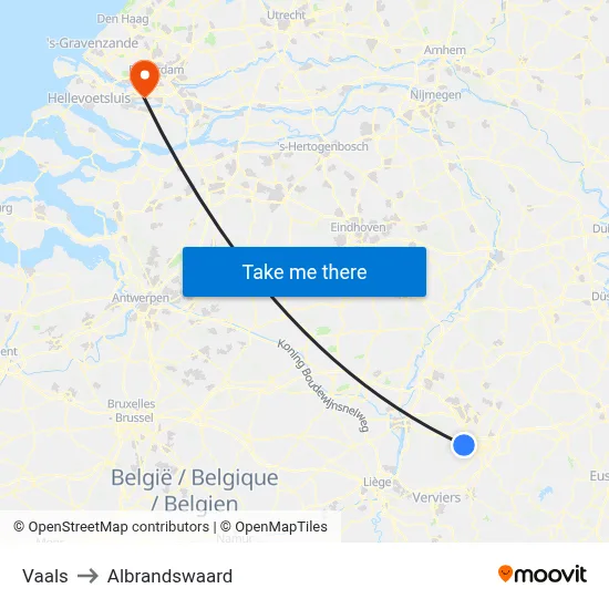 Vaals to Albrandswaard map