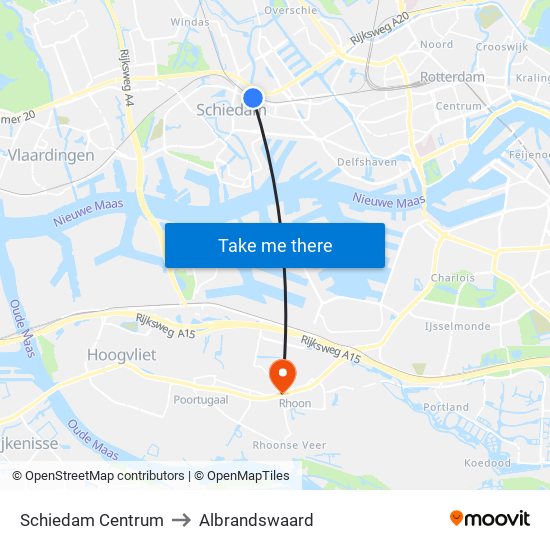 Schiedam Centrum to Albrandswaard map