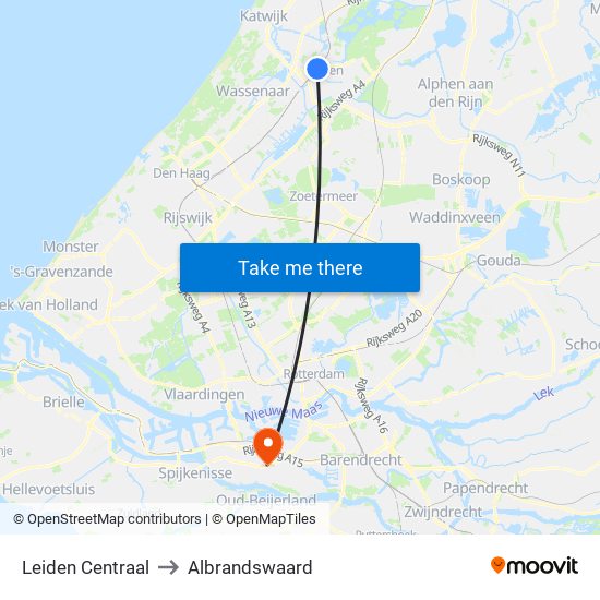 Leiden Centraal to Albrandswaard map