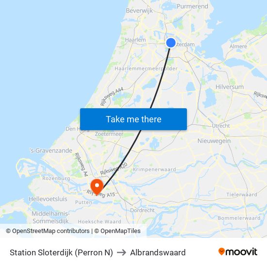 Station Sloterdijk (Perron N) to Albrandswaard map