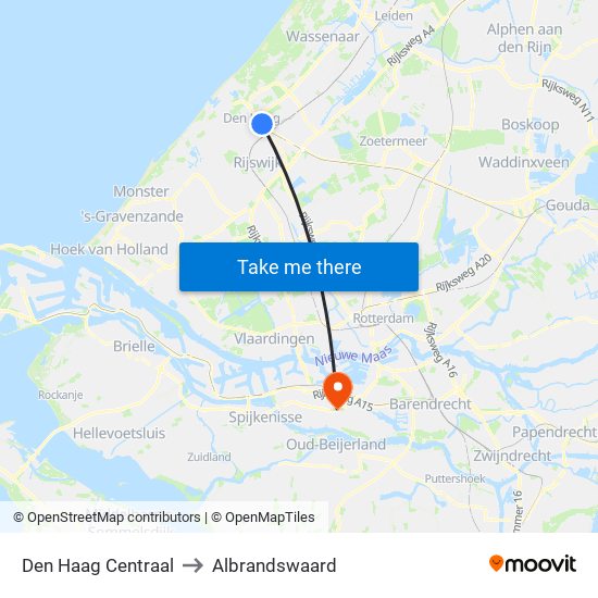 Den Haag Centraal to Albrandswaard map