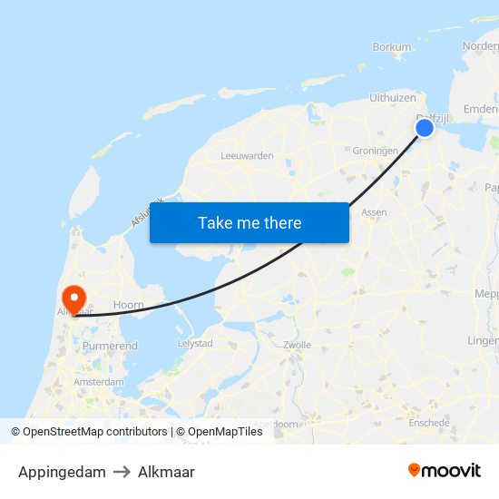 Appingedam to Alkmaar map