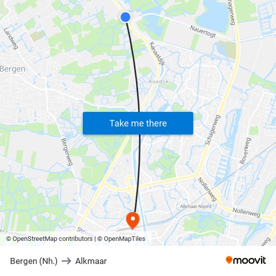 Bergen (Nh.) to Alkmaar map