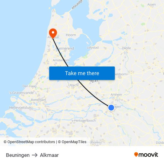 Beuningen to Alkmaar map