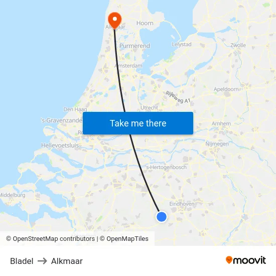 Bladel to Alkmaar map