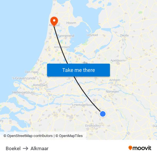 Boekel to Alkmaar map