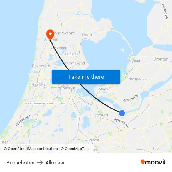 Bunschoten to Alkmaar map
