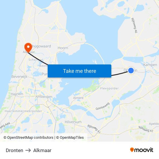 Dronten to Alkmaar map