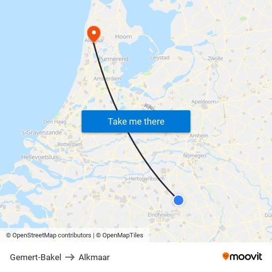 Gemert-Bakel to Alkmaar map